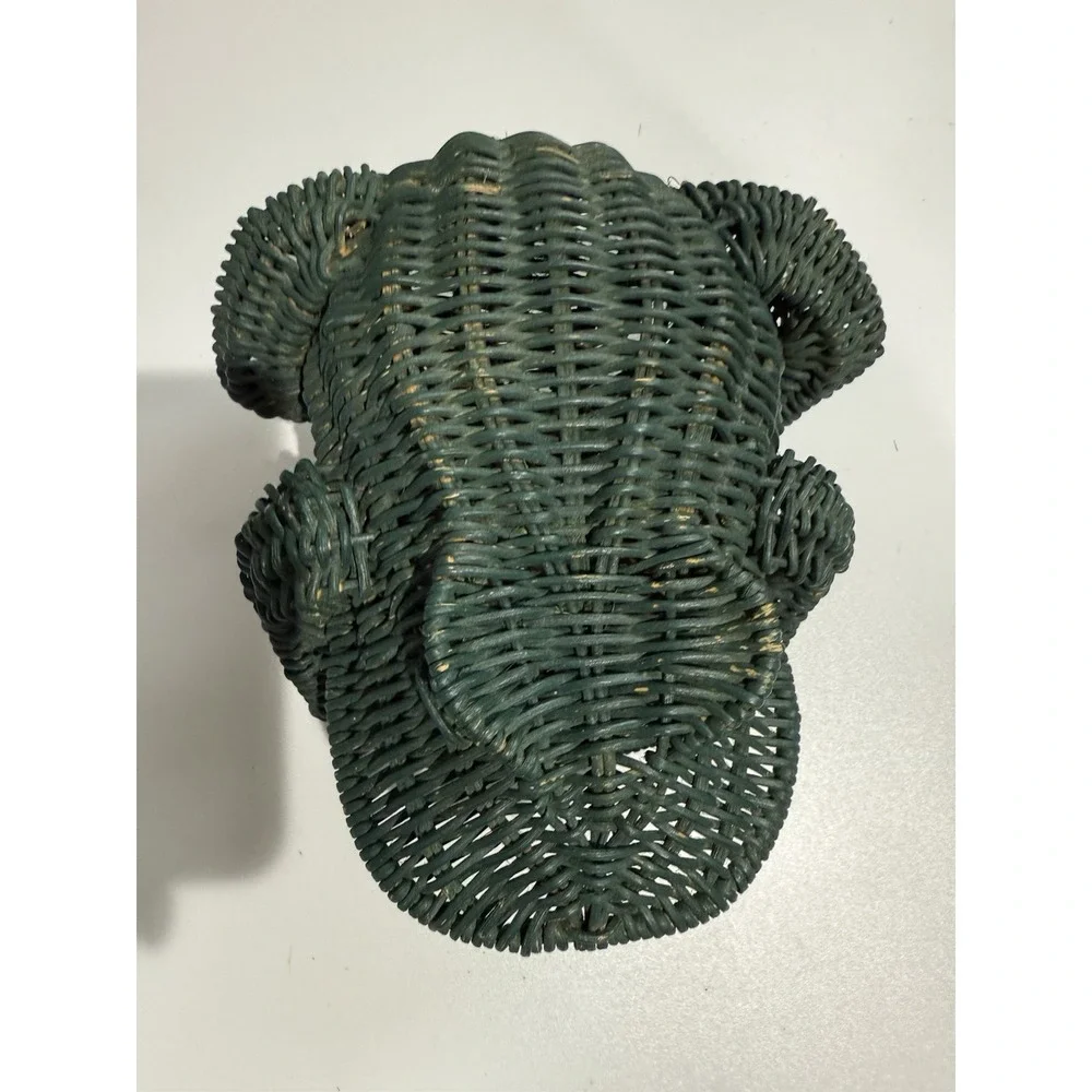 Vtg Green Woven Wicker Frog Basket Open Mouth 8